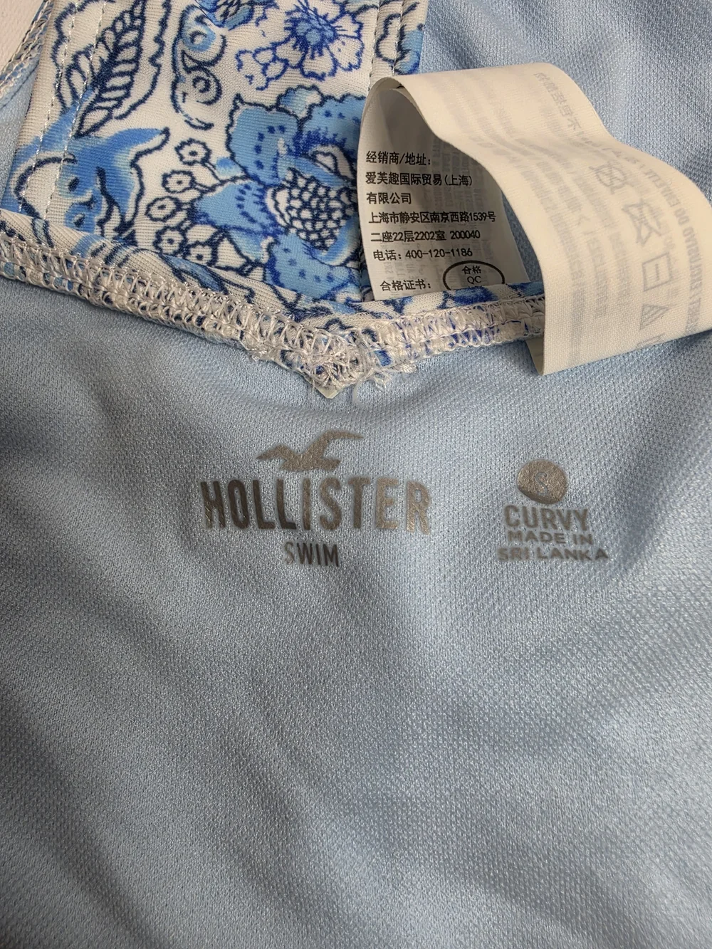 Hollister Curvy Blue White Floral Bandeau Bikini Set Women's Small